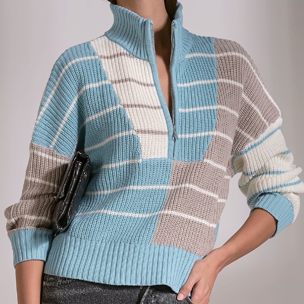 New with tags. Elan sweater. Blue grey spring colors. 1/4 zip quarter zip.